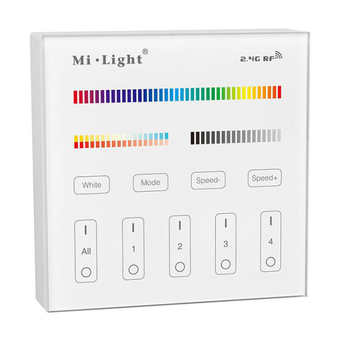 MiBoxer Wireless LED Wall Remote - RGB+CCT 4-Zone Touch Panel - Battery Operated