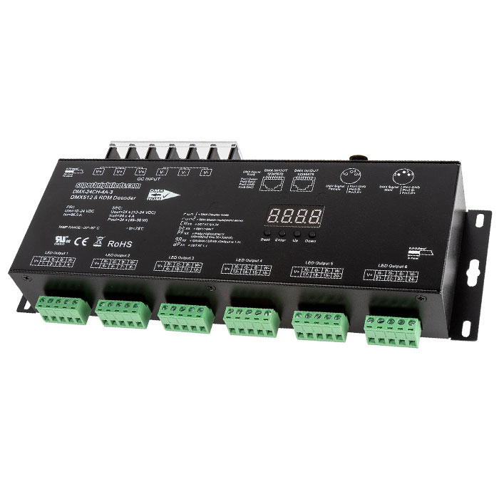 24-Channel LED DMX512 and RDM Digital Decoder and Master - 4 A/CH - Digital Display - 12-24 VDC