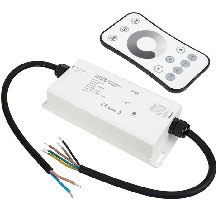 Waterproof 4 Channel Receiver with Single Color Dimming RF Remote - 5 Amps/Channel - DS-CO4-DM