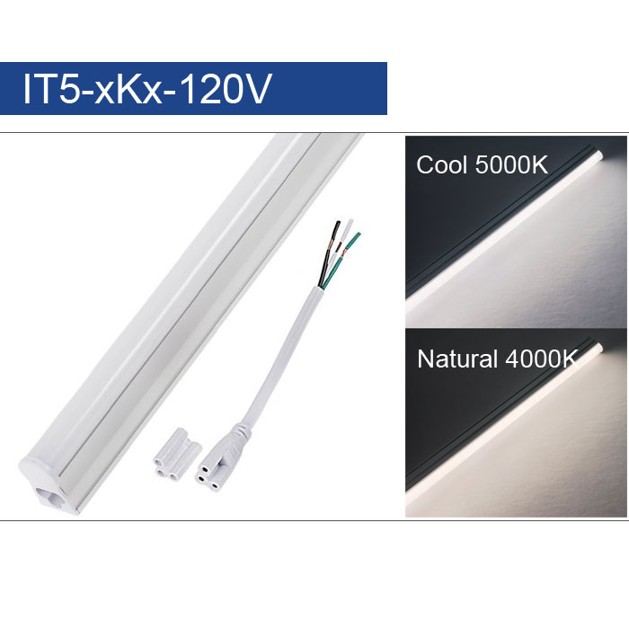 Integrated T5 LED Light Fixture - 120V Linkable LED Task Lights - Up to 600lm/ft - 4000K / 5000K - 12” / 24” / 36” / 48”