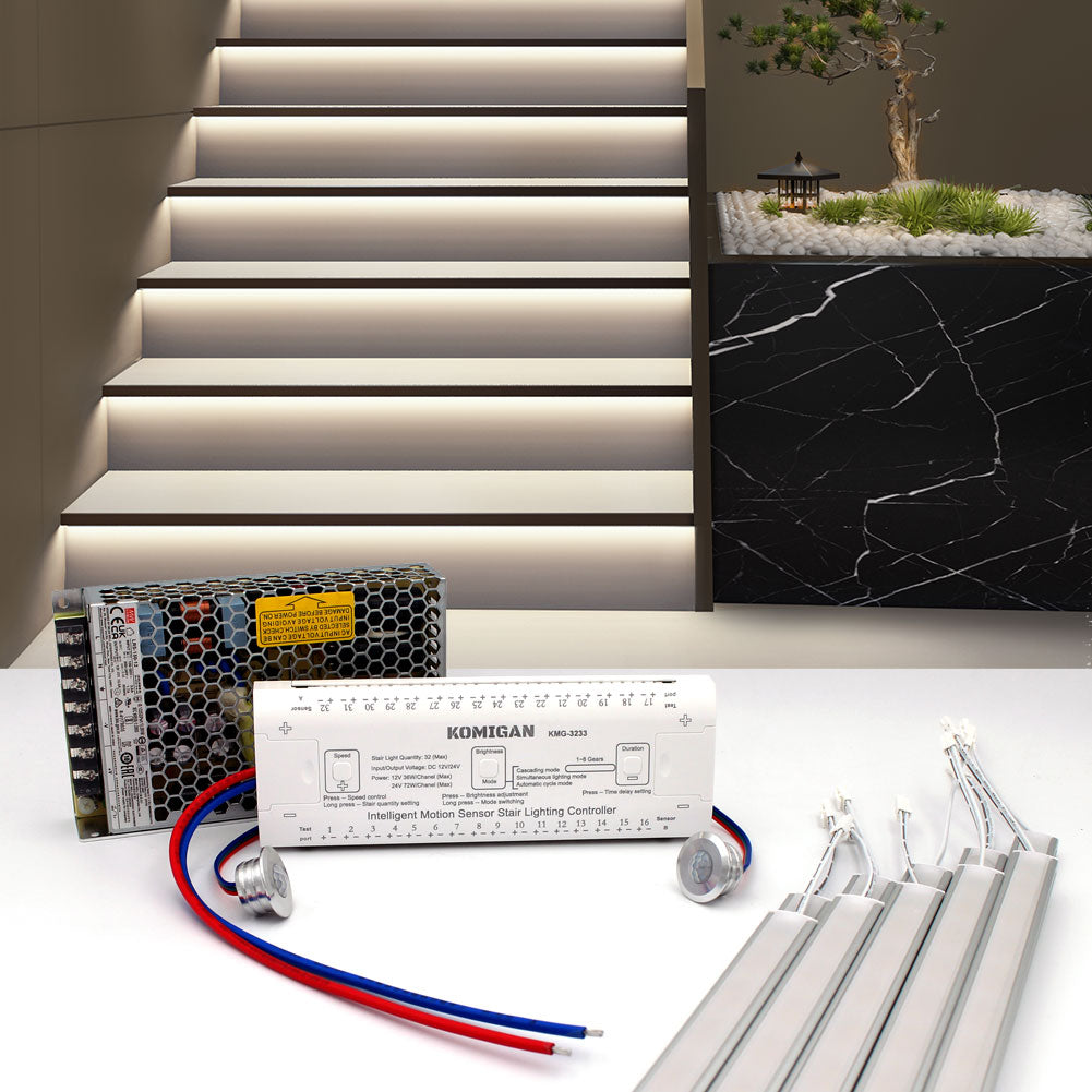 Integrated Motion Sensor LED - Step and Stair Lighting Kit, 60cm Length Aluminum LED Light Bar for Stairway - Cool White 6000K