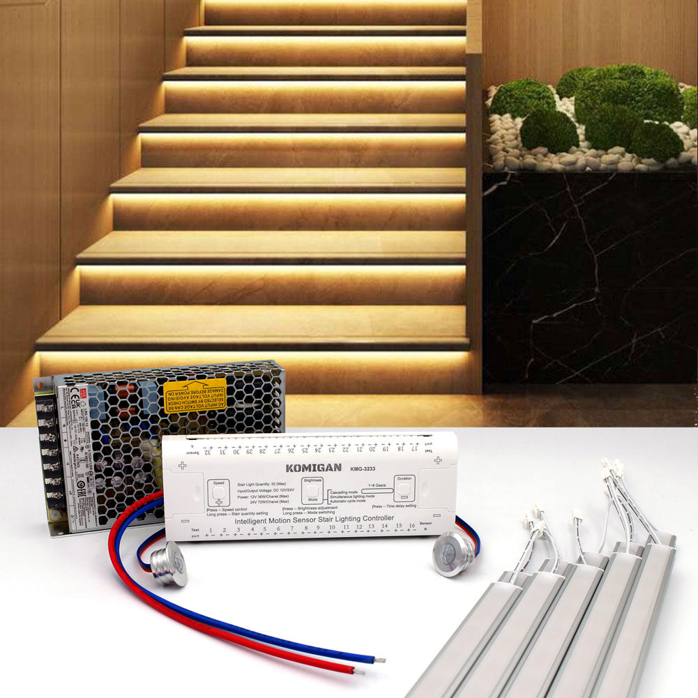 Integrated Motion Sensor LED - Step and Stair Lighting Kit, 60cm Length Aluminum LED Light Bar for Stairway - Warm White 3000K