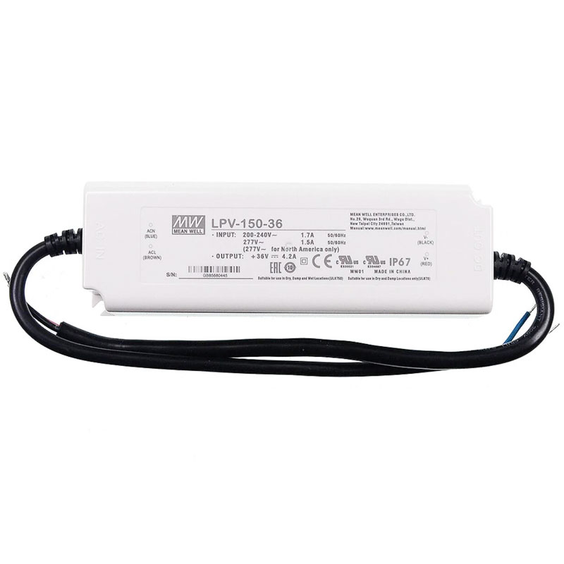 Mean Well LED Switching Power Supply - LPV Series 150W Single Output LED Power Supply - 36V DC - 200-277 VAC - 150W