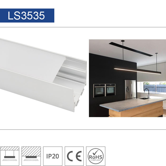 LS3535 Extrusion Aluminum Channel - Surface or Suspended - For Strips Up To 24mm - 1m / 2m