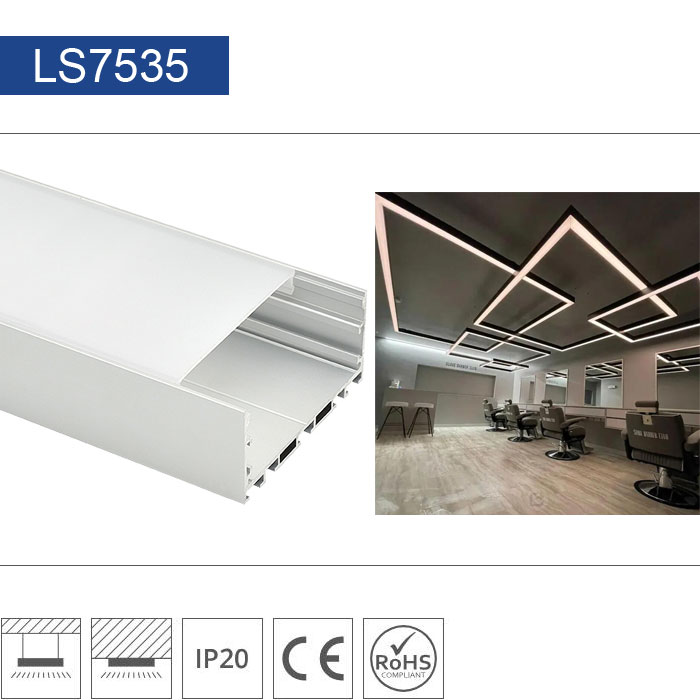 LS7535 Extrusion Aluminum Channel - Surface or Suspended - For Strips Up To 65mm - 1m / 2m