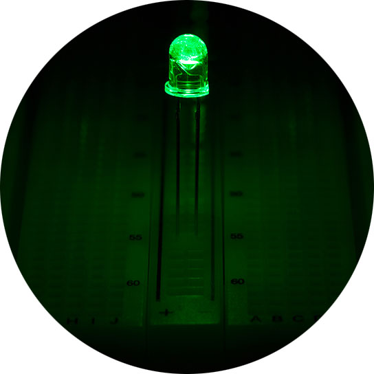 5mm Green LED - 525 nm - T1 3/4 LED w/ 45 Degree Viewing Angle