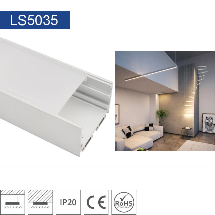 LS5035 Extrusion Aluminum Channel - Surface or Suspended - For Strips Up To 65mm - 1m / 2m